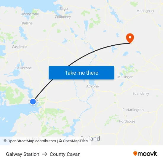 Galway Station to County Cavan map