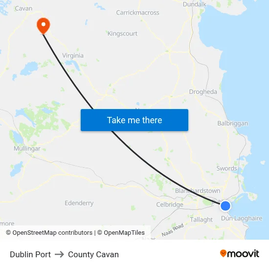 Dublin Port to County Cavan map