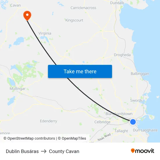 Dublin Busáras to County Cavan map