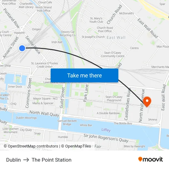 Dublin to The Point Station map