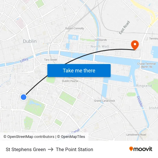 St Stephens Green to The Point Station map
