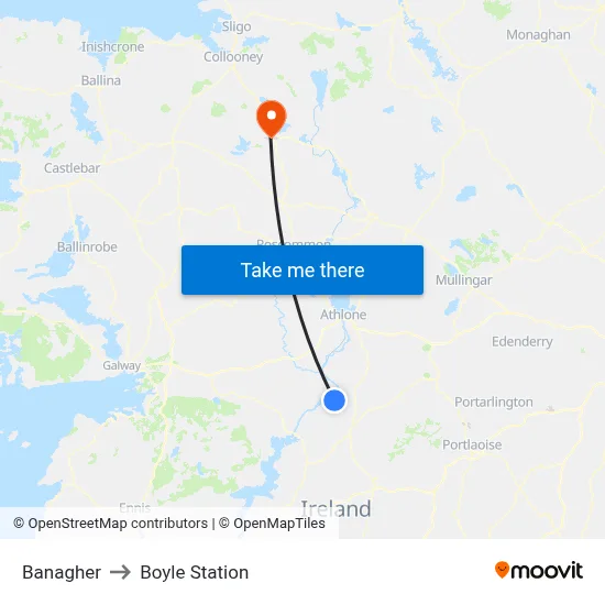 Banagher to Boyle Station map