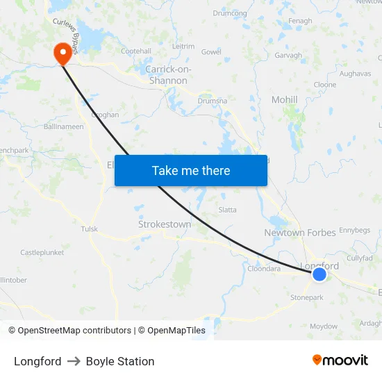 Longford to Boyle Station map