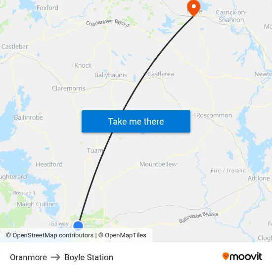Oranmore to Boyle Station map