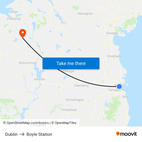 Dublin to Boyle Station map