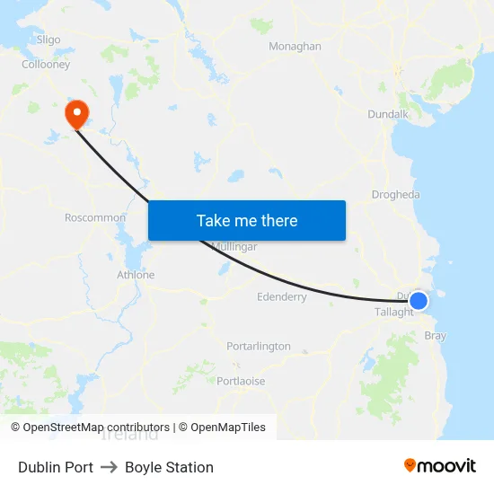 Dublin Port to Boyle Station map