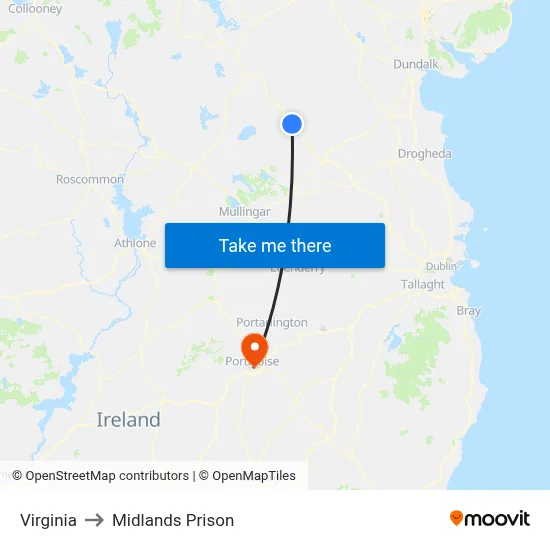 Virginia to Midlands Prison map