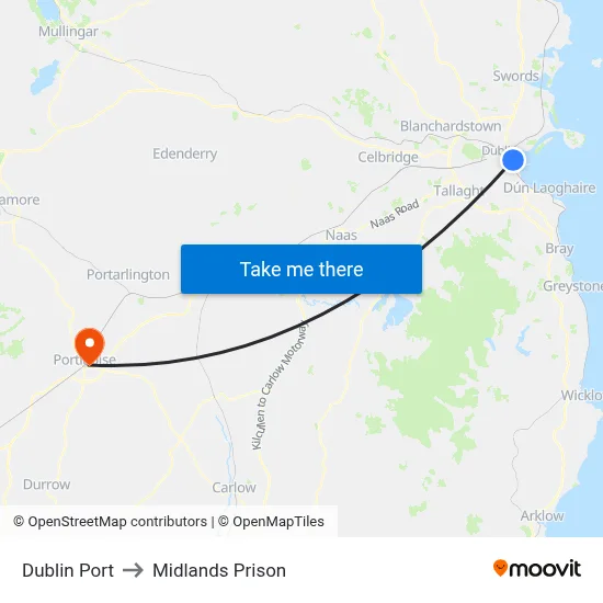 Dublin Port to Midlands Prison map