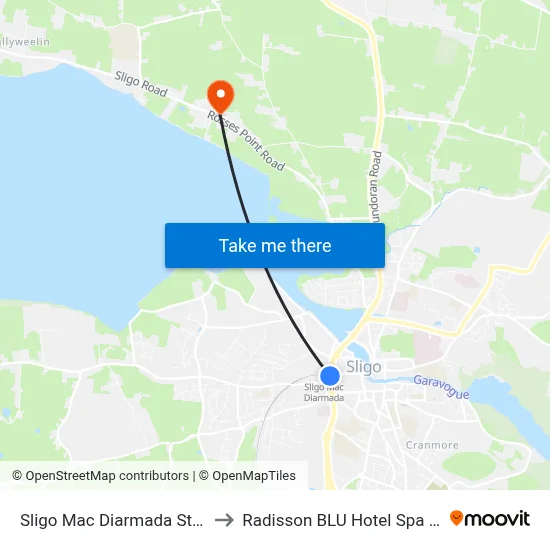 Sligo Mac Diarmada Station to Radisson BLU Hotel Spa Sligo map