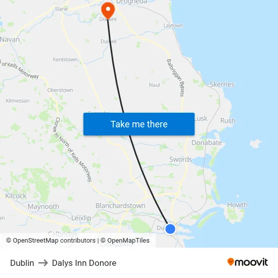 Dublin to Dalys Inn Donore map