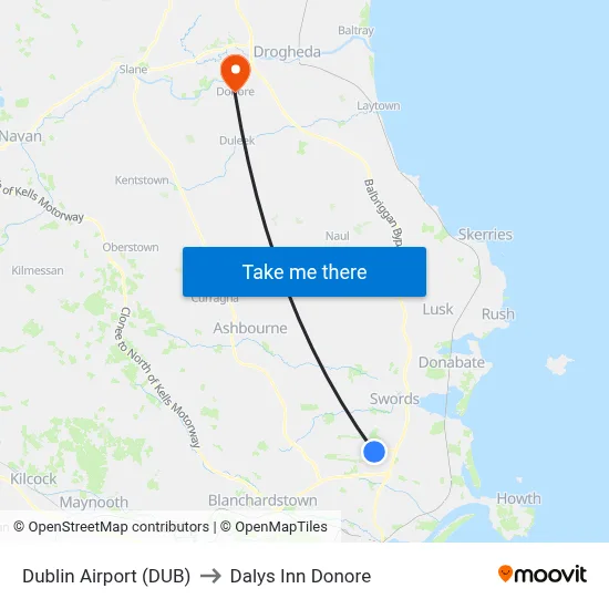 Dublin Airport (DUB) to Dalys Inn Donore map