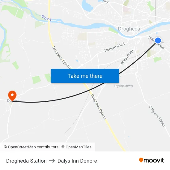 Drogheda Station to Dalys Inn Donore map