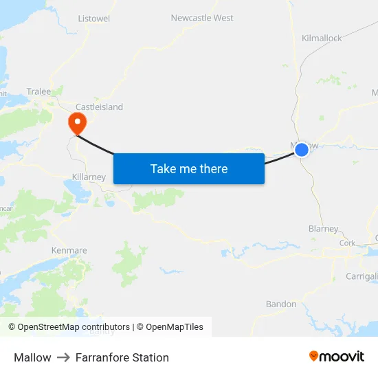 Mallow to Farranfore Station map
