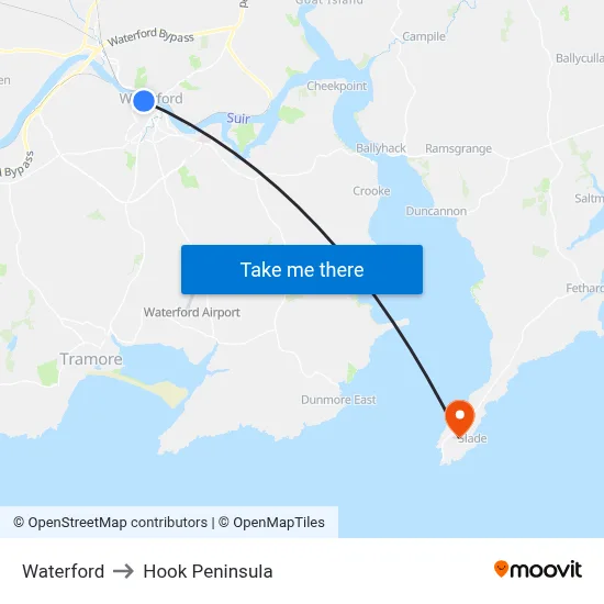 Waterford to Hook Peninsula map