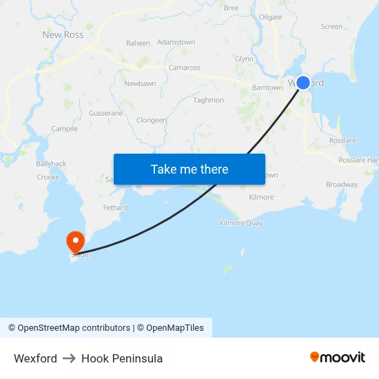 Wexford to Hook Peninsula map