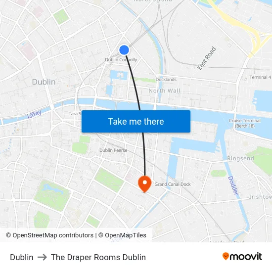Dublin to The Draper Rooms Dublin map