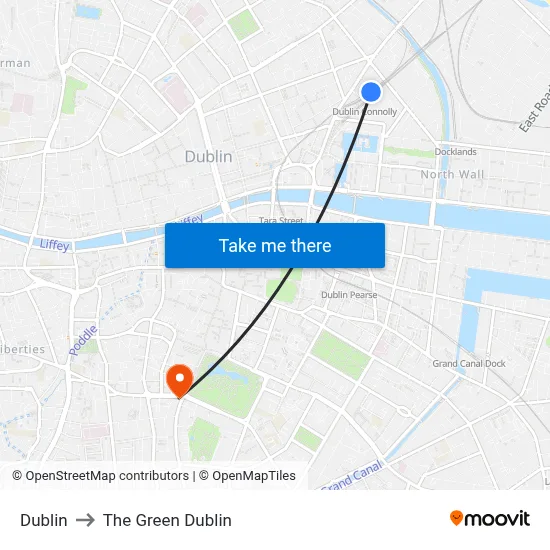 Dublin to The Green Dublin map