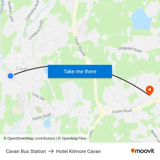 Cavan Bus Station to Hotel Kilmore Cavan map