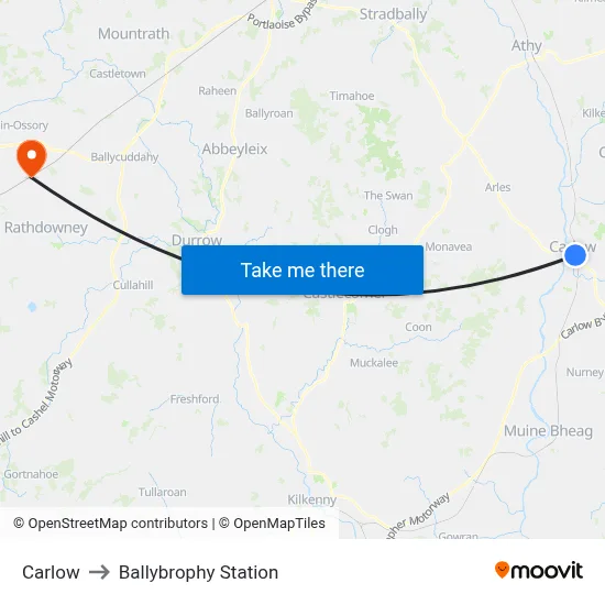 Carlow to Ballybrophy Station map