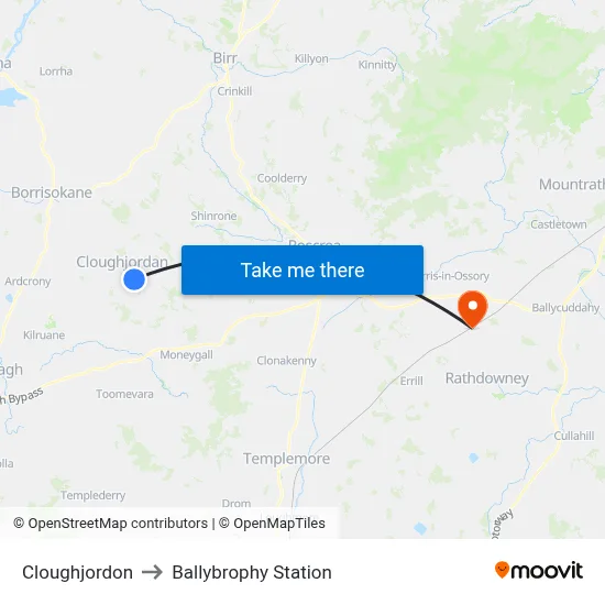 Cloughjordon to Ballybrophy Station map