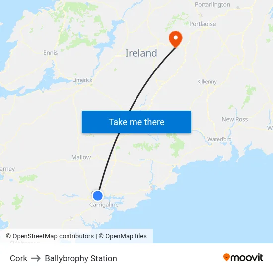 Cork to Ballybrophy Station map