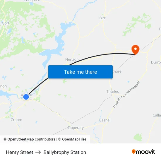 Henry Street to Ballybrophy Station map