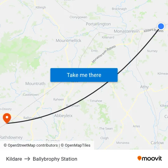 Kildare to Ballybrophy Station map