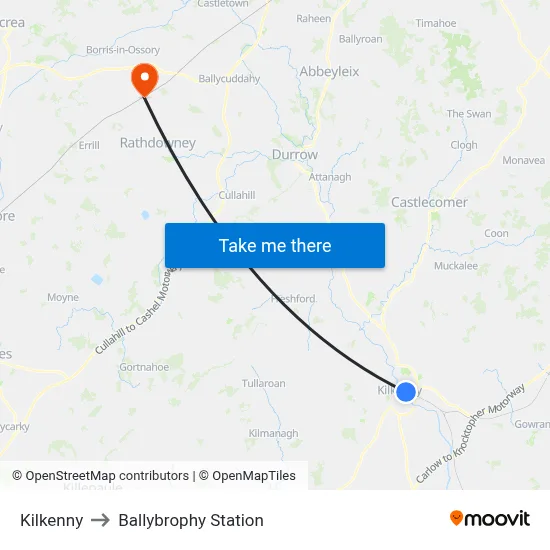 Kilkenny to Ballybrophy Station map