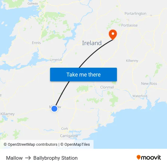Mallow to Ballybrophy Station map