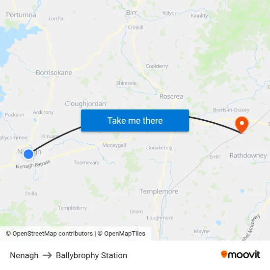 Nenagh to Ballybrophy Station map
