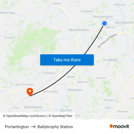 Portarlington to Ballybrophy Station map