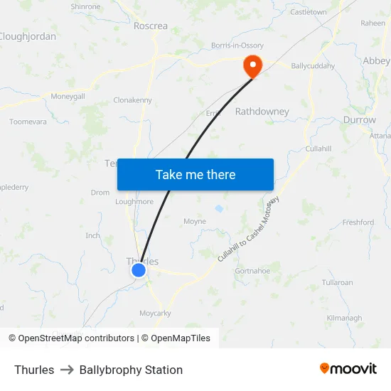 Thurles to Ballybrophy Station map