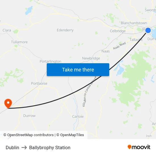 Dublin to Ballybrophy Station map