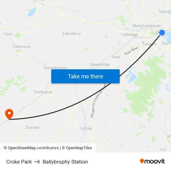 Croke Park to Ballybrophy Station map