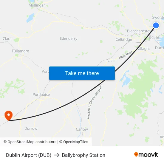 Dublin Airport (DUB) to Ballybrophy Station map