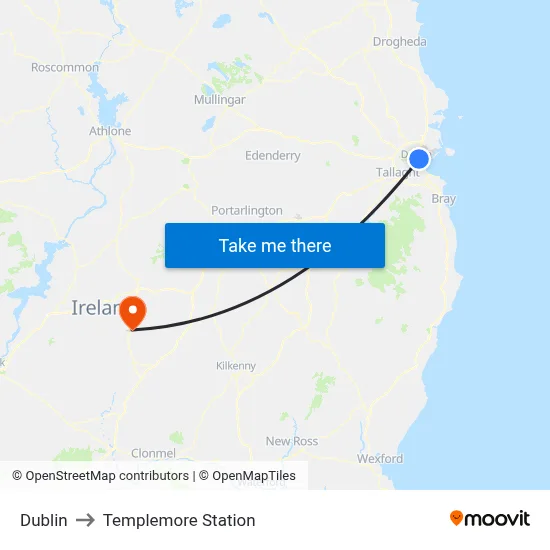 Dublin to Templemore Station map