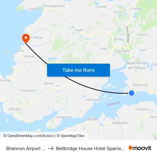 Shannon Airport SNN to Bellbridge House Hotel Spanish Point map