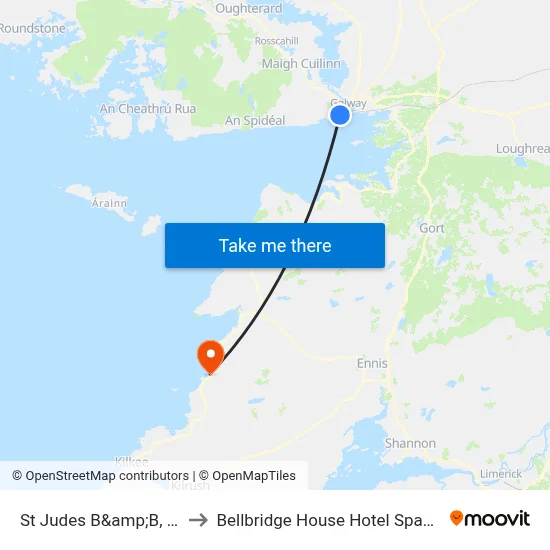 St Judes B&amp;B, Galway to Bellbridge House Hotel Spanish Point map