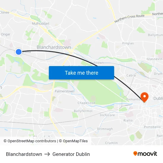 Blanchardstown to Generator Dublin map