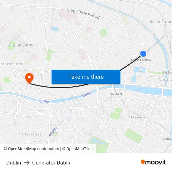 Dublin to Generator Dublin map