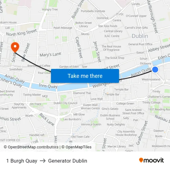 1 Burgh Quay to Generator Dublin map