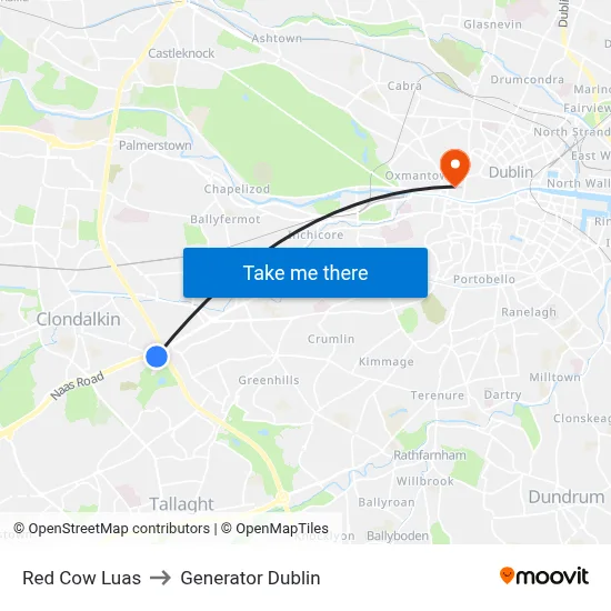 Red Cow Luas to Generator Dublin map