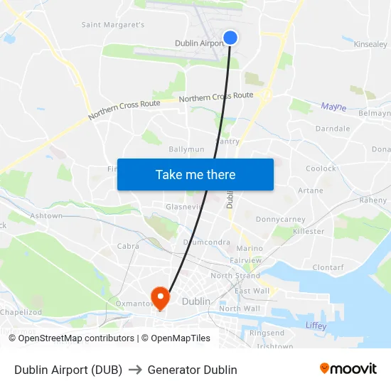 Dublin Airport (DUB) to Generator Dublin map