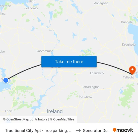 Traditional City Apt - free parking, Galway to Generator Dublin map