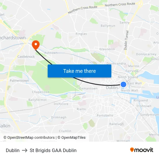 Dublin to St Brigids GAA Dublin map