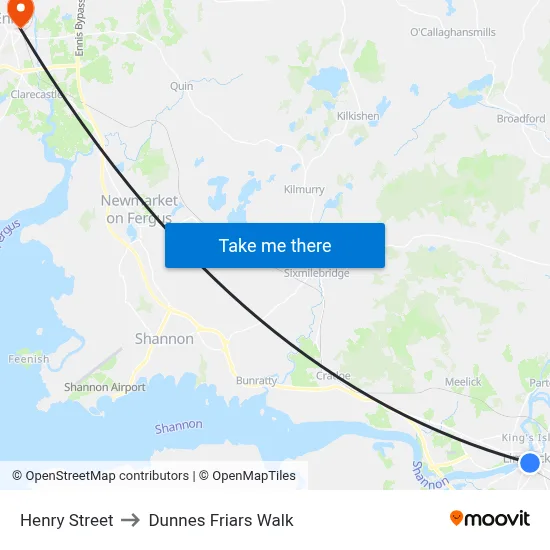 Henry Street to Dunnes Friars Walk map