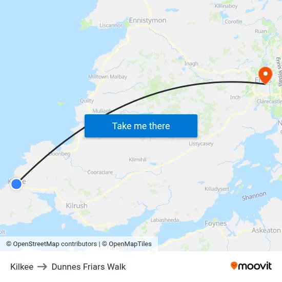 Kilkee to Dunnes Friars Walk map