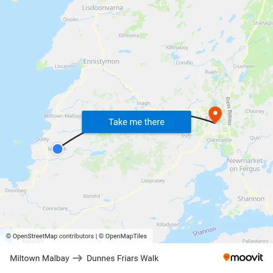 Miltown Malbay to Dunnes Friars Walk map