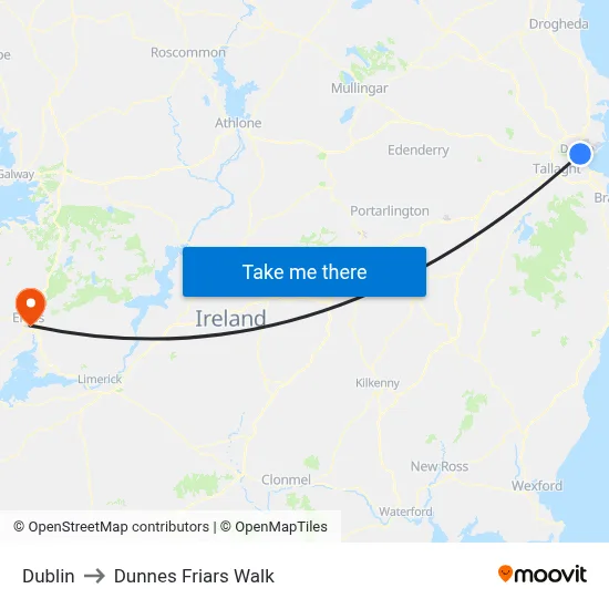 Dublin to Dunnes Friars Walk map