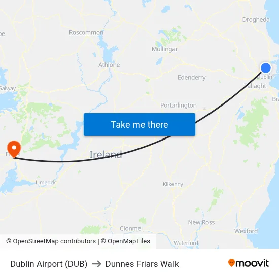 Dublin Airport (DUB) to Dunnes Friars Walk map